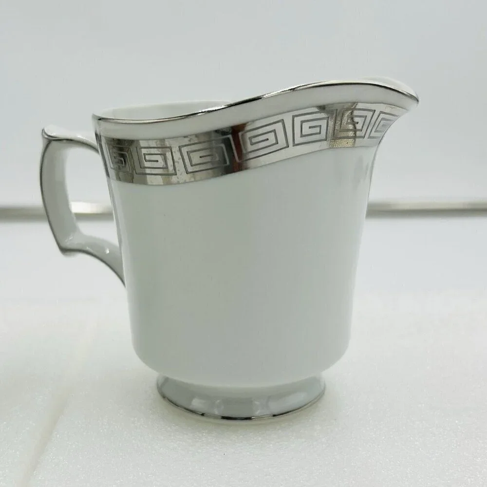 Harmony House Romaic Fine China Cream / Sugar Set Greek Key Platinum Rim 3671